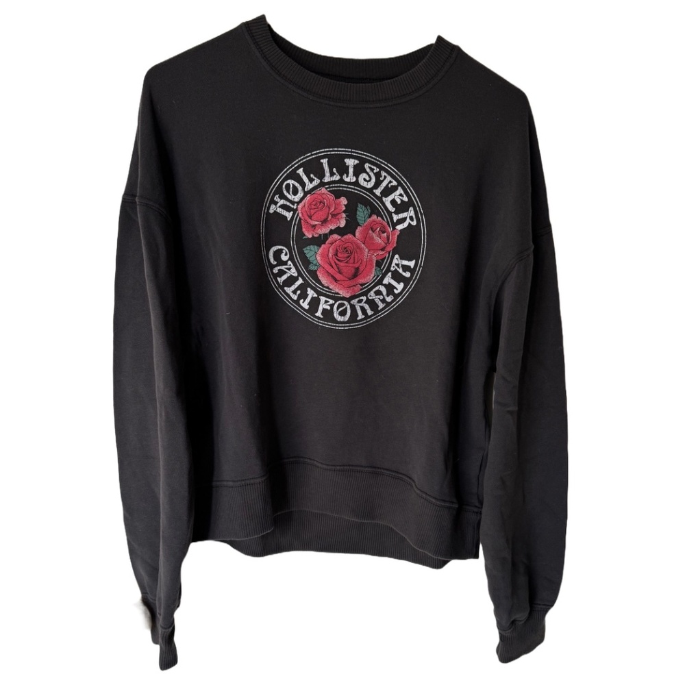 Hollister Dark Grey Sweatshirt with Logo and Roses Size Small EUC